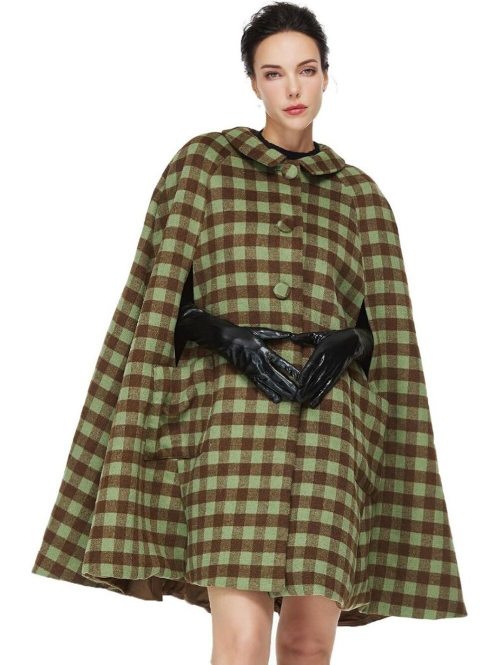 Vintage Wool Blend Cape Coat with Pockets | Single-Breasted Pea Coat for